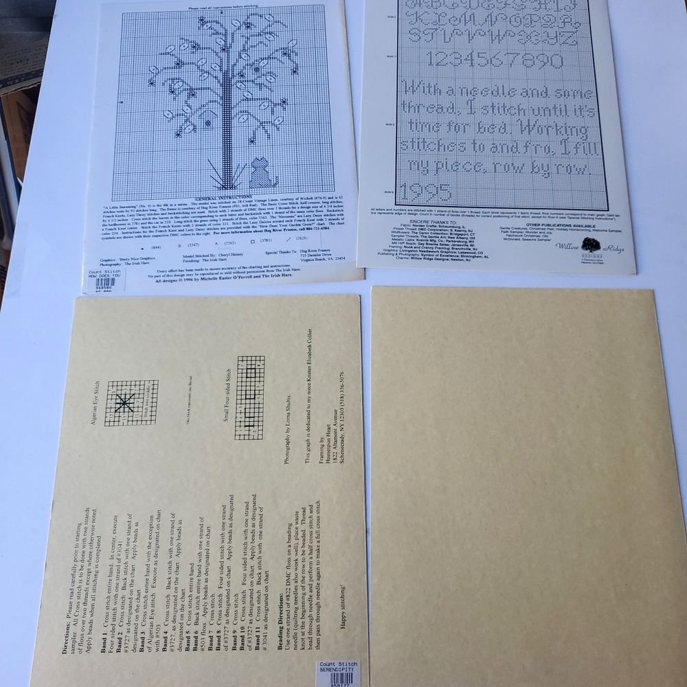 Lot of 4 Cross Stitch Pattern Earth Threads SAMPLER VTG 1990's Irish Hare